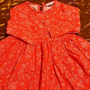 Smiling Button Adorale Rose Design Charming Longsleeves  Red Kids Dress  Size 5.